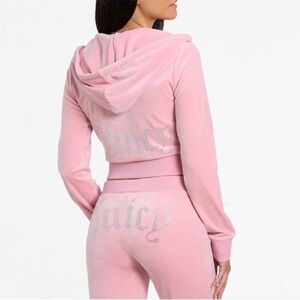 NEW! JUICY COUTURE Velour OG Bling Tracksuit Hoodie & Pant Set Rose pink